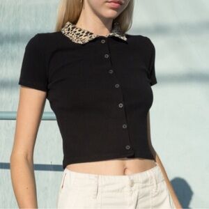 Brandy Melville cheetah collar shirt